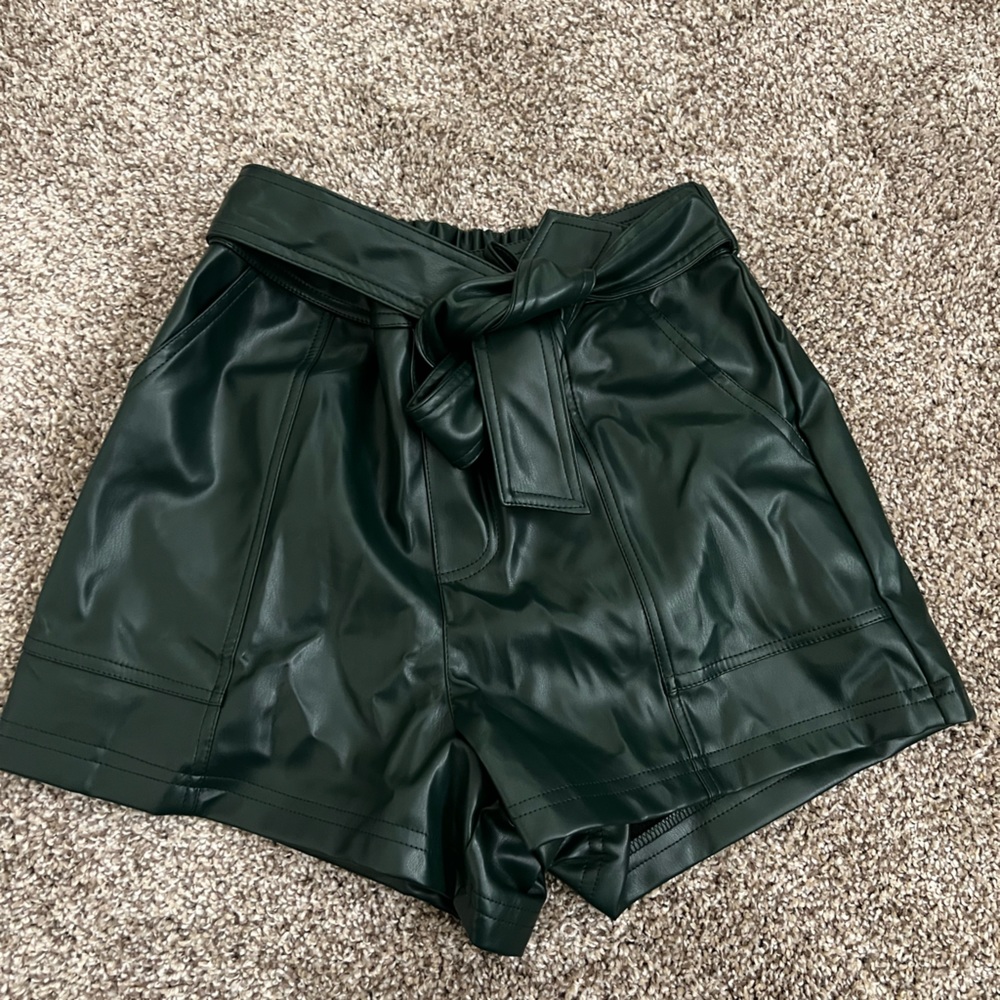 Dark green faux leather short